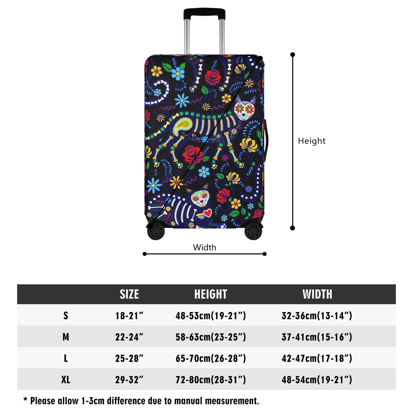 Rose skull floral sugar skull Polyester Luggage Cover