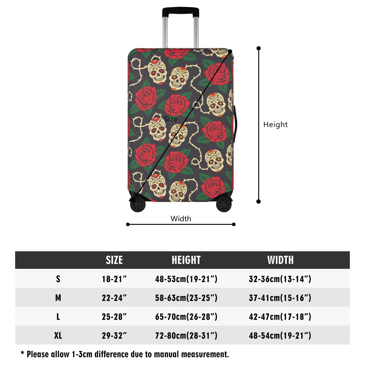 Floral sugar skull candy skull Polyester Luggage Cover