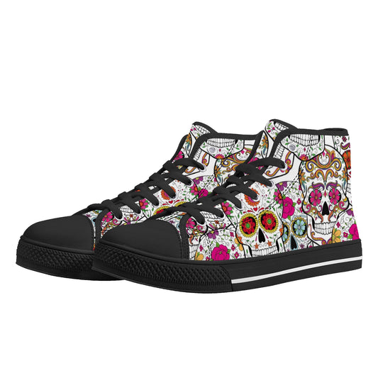 Mexican calaveras skulls skeleton Men's High Top Canvas Shoes With Customized Tongue