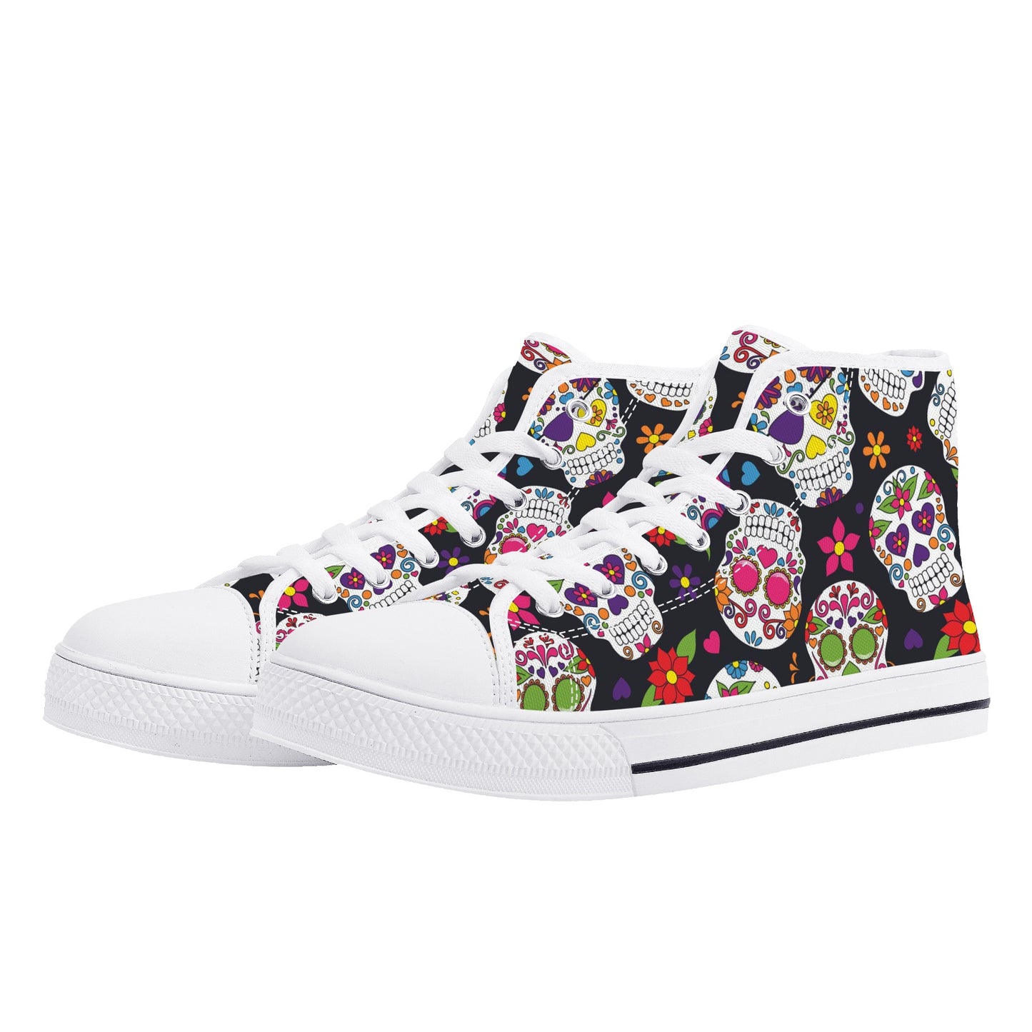 Dia de los muertos sugar skull Women's High Top Canvas Shoes With Customized Tongue