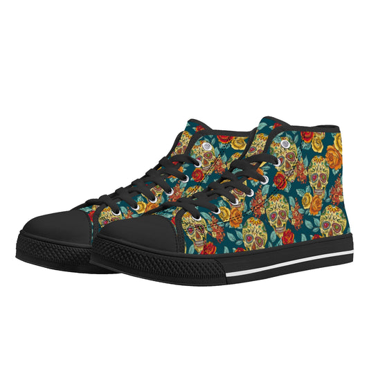 Mexican skull Calaveras day of the dead Women's High Top Canvas Shoes With Customized Tongue