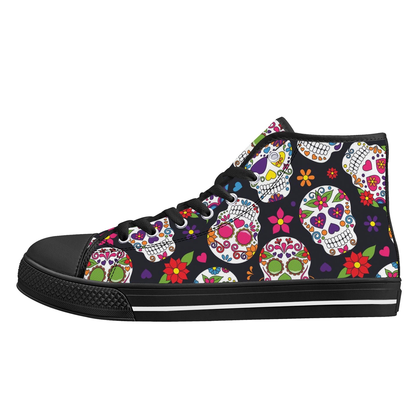 Dia de los muertos sugar skull Women's High Top Canvas Shoes With Customized Tongue