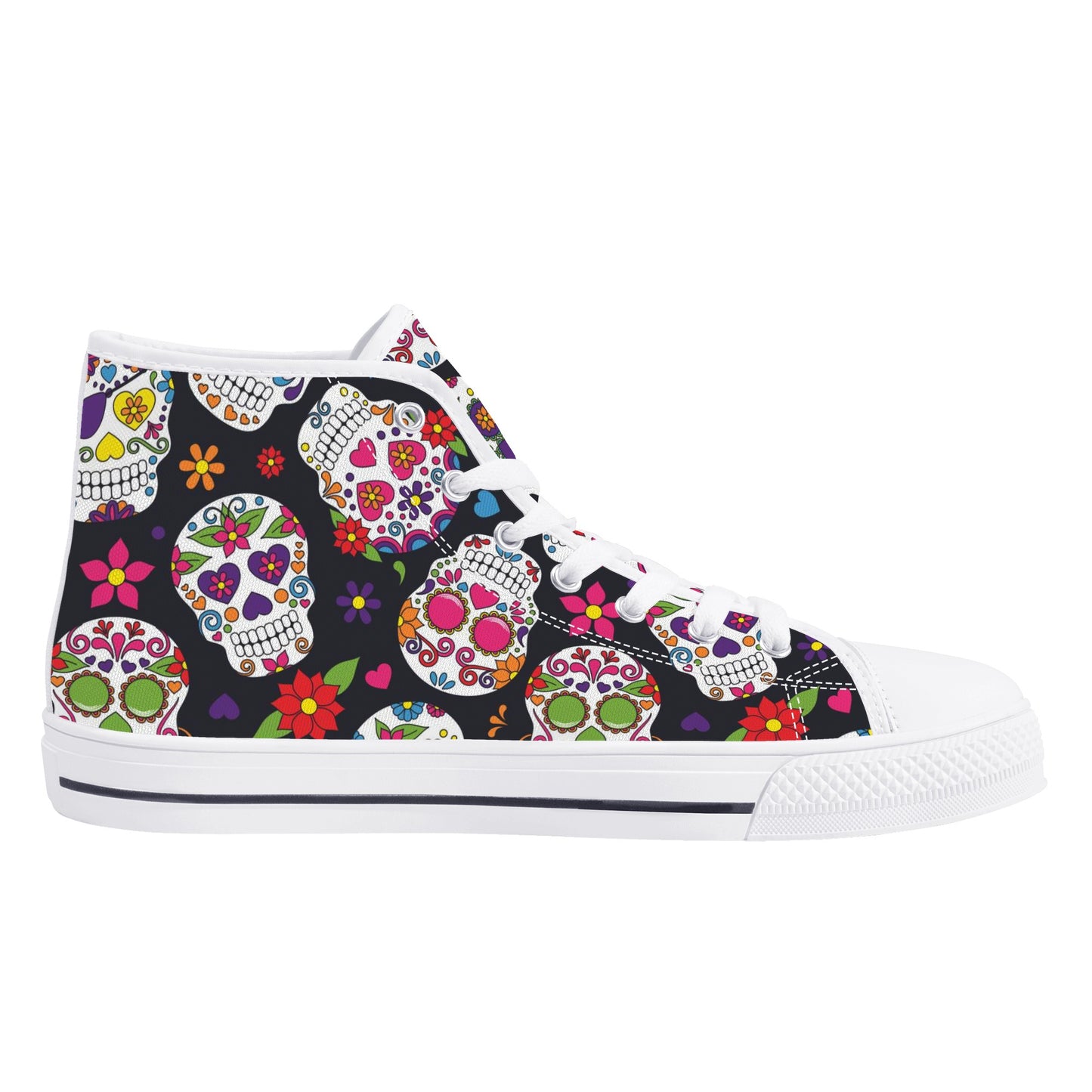 Dia de los muertos sugar skull Women's High Top Canvas Shoes With Customized Tongue