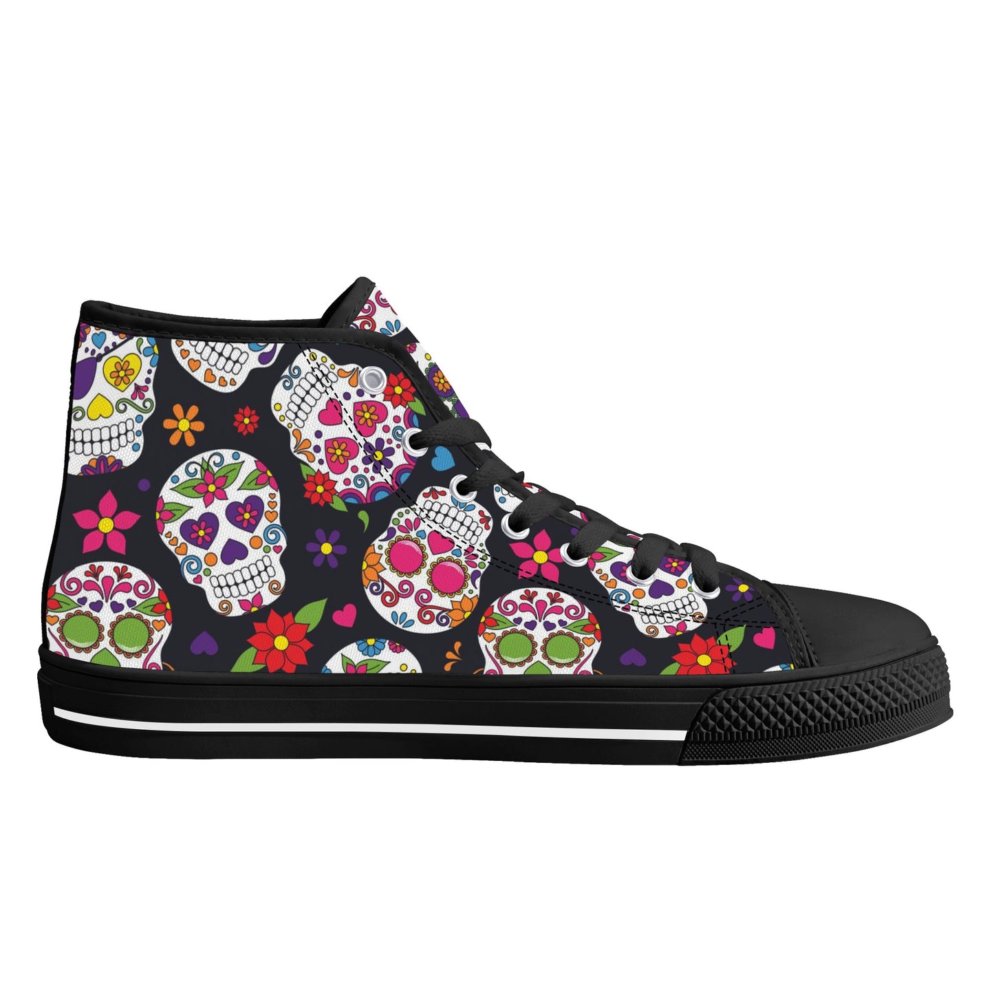 Dia de los muertos sugar skull Women's High Top Canvas Shoes With Customized Tongue