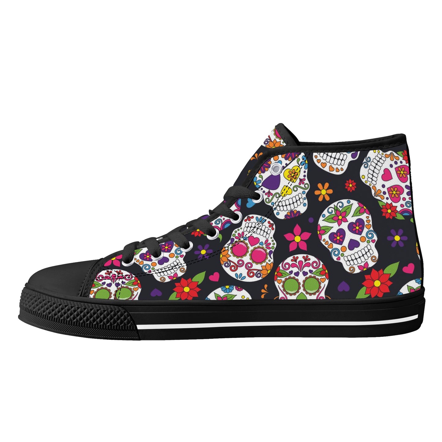 Dia de los muertos sugar skull Women's High Top Canvas Shoes With Customized Tongue