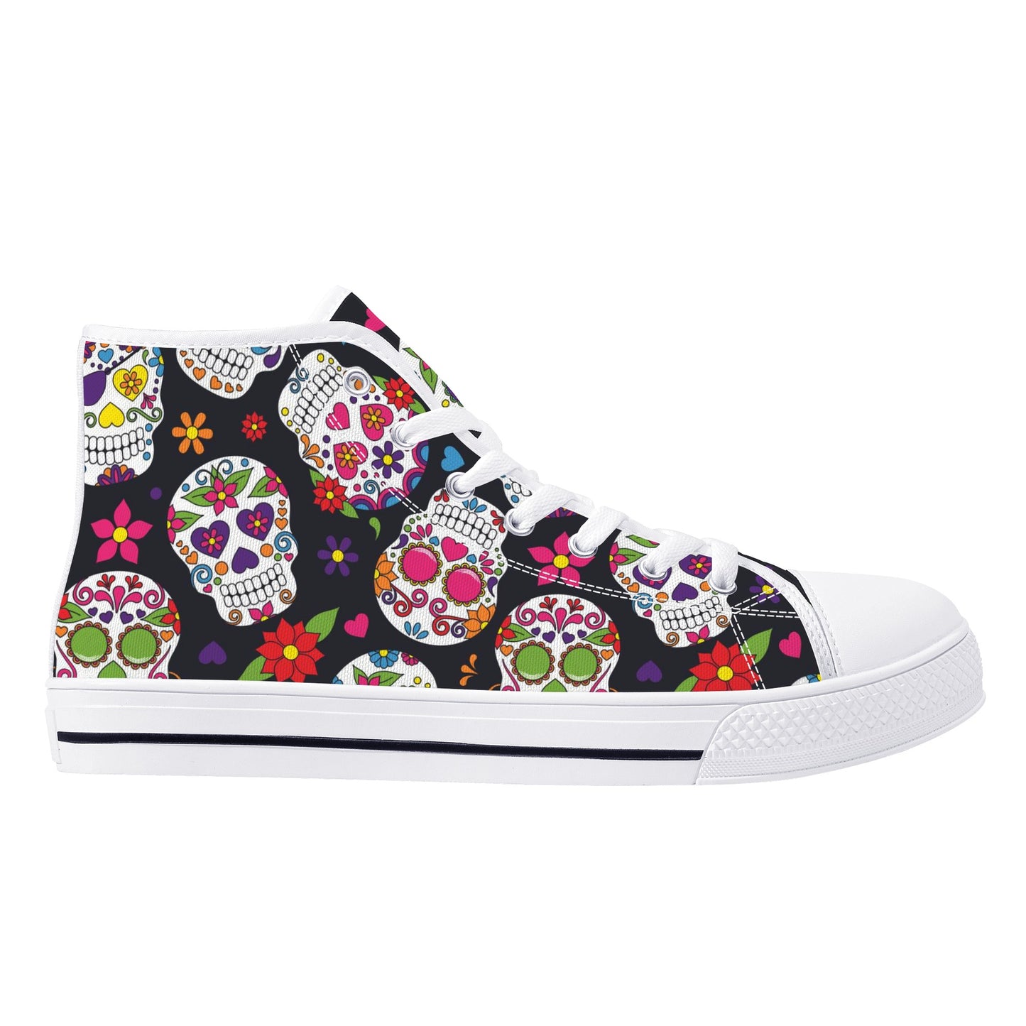 Dia de los muertos sugar skull Women's High Top Canvas Shoes With Customized Tongue