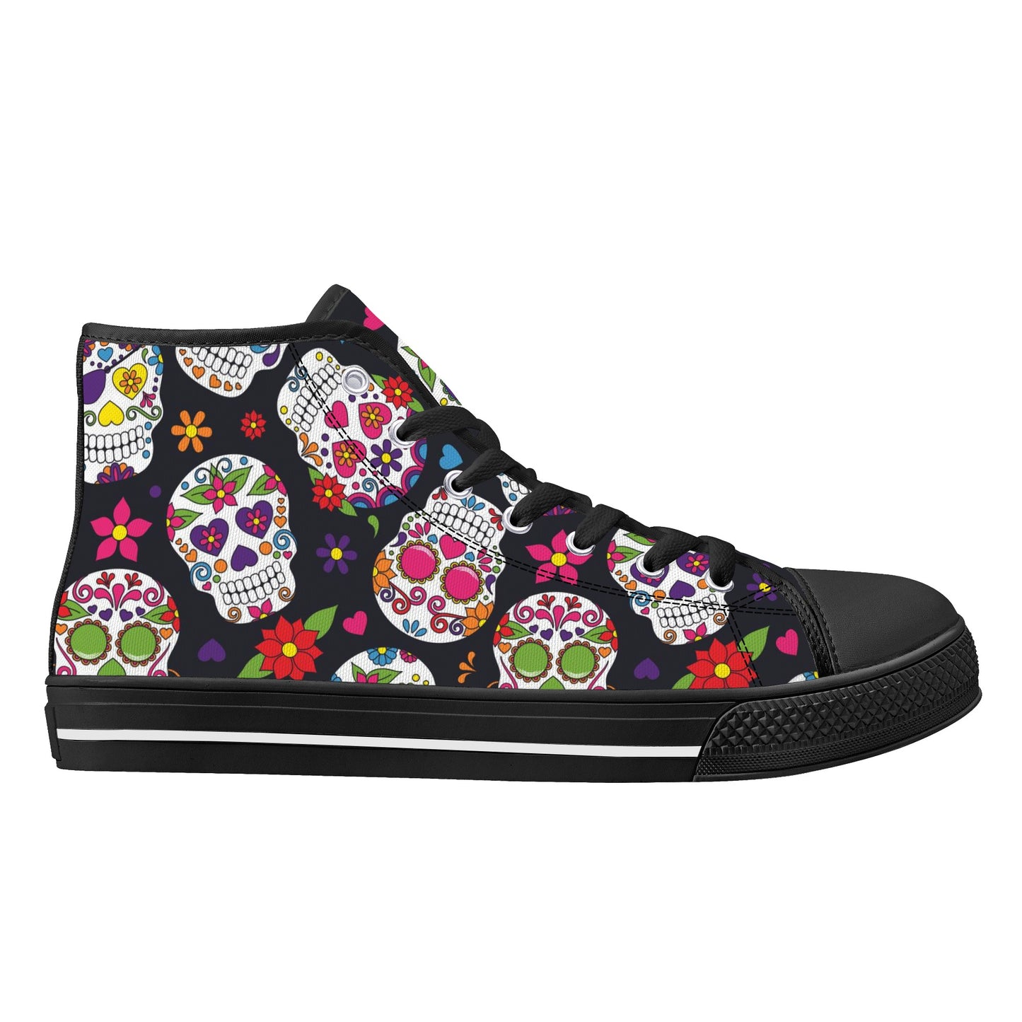 Dia de los muertos sugar skull Women's High Top Canvas Shoes With Customized Tongue