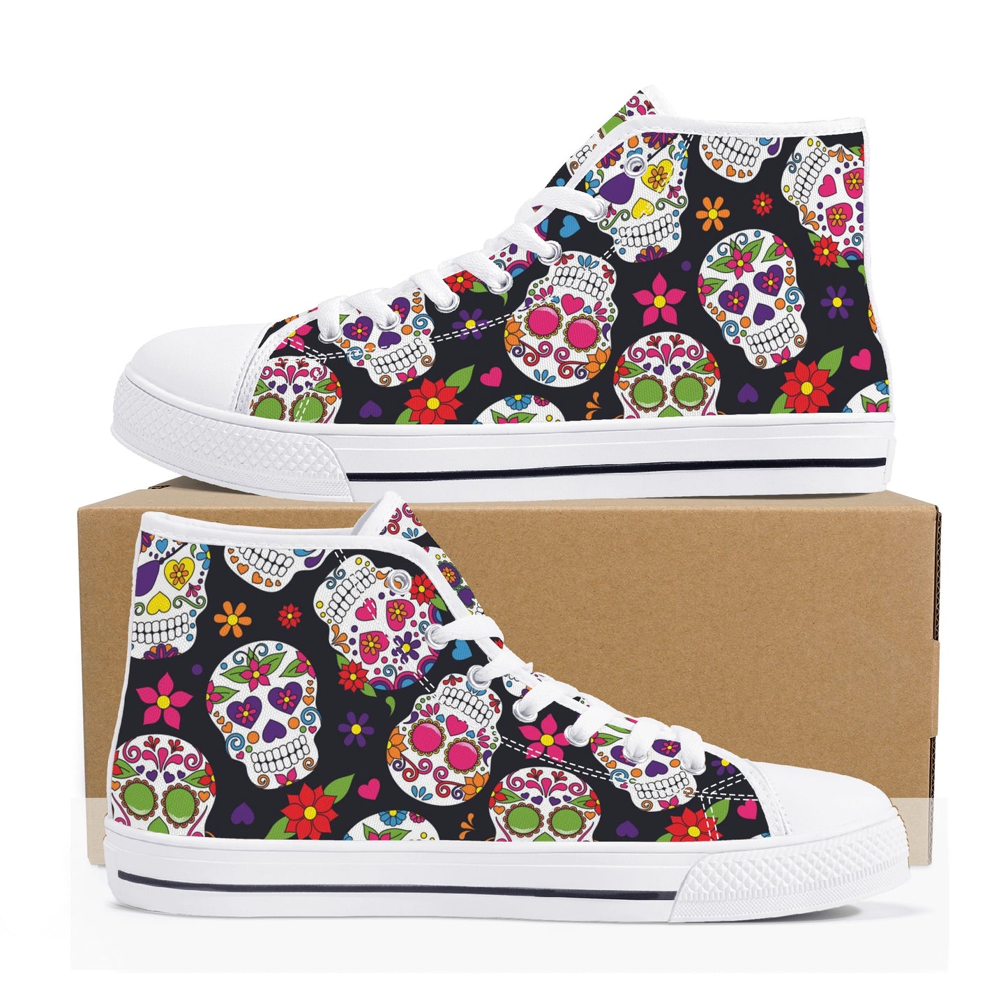 Dia de los muertos sugar skull Women's High Top Canvas Shoes With Customized Tongue