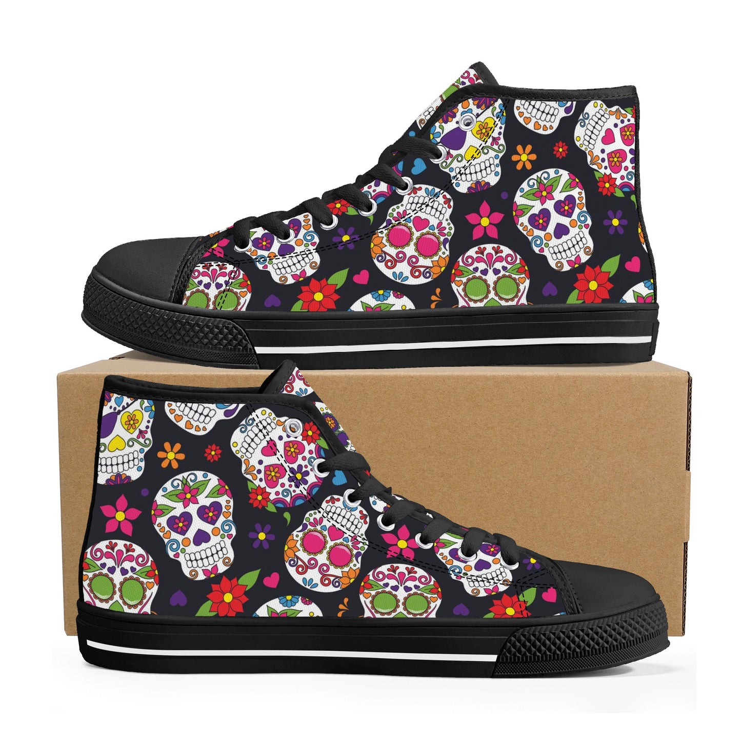 Dia de los muertos sugar skull Women's High Top Canvas Shoes With Customized Tongue