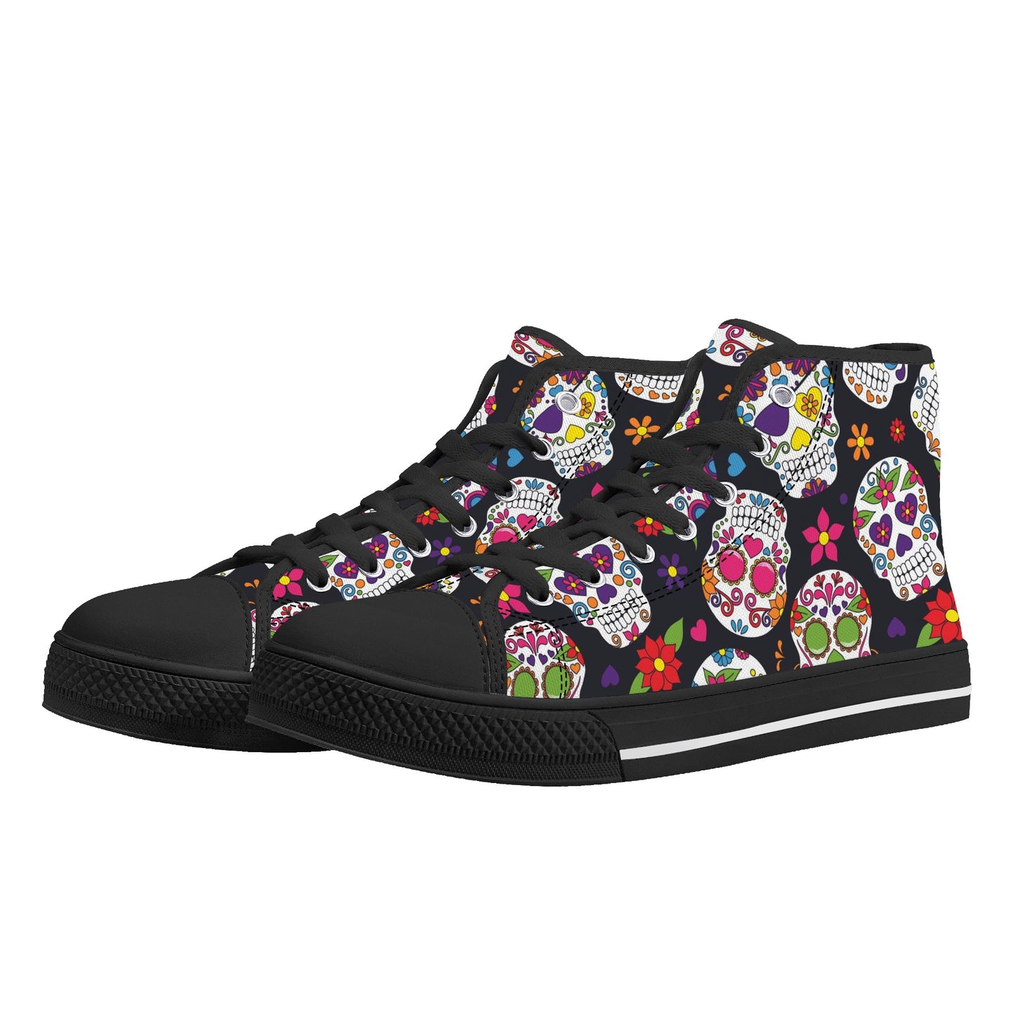 Dia de los muertos sugar skull Women's High Top Canvas Shoes With Customized Tongue