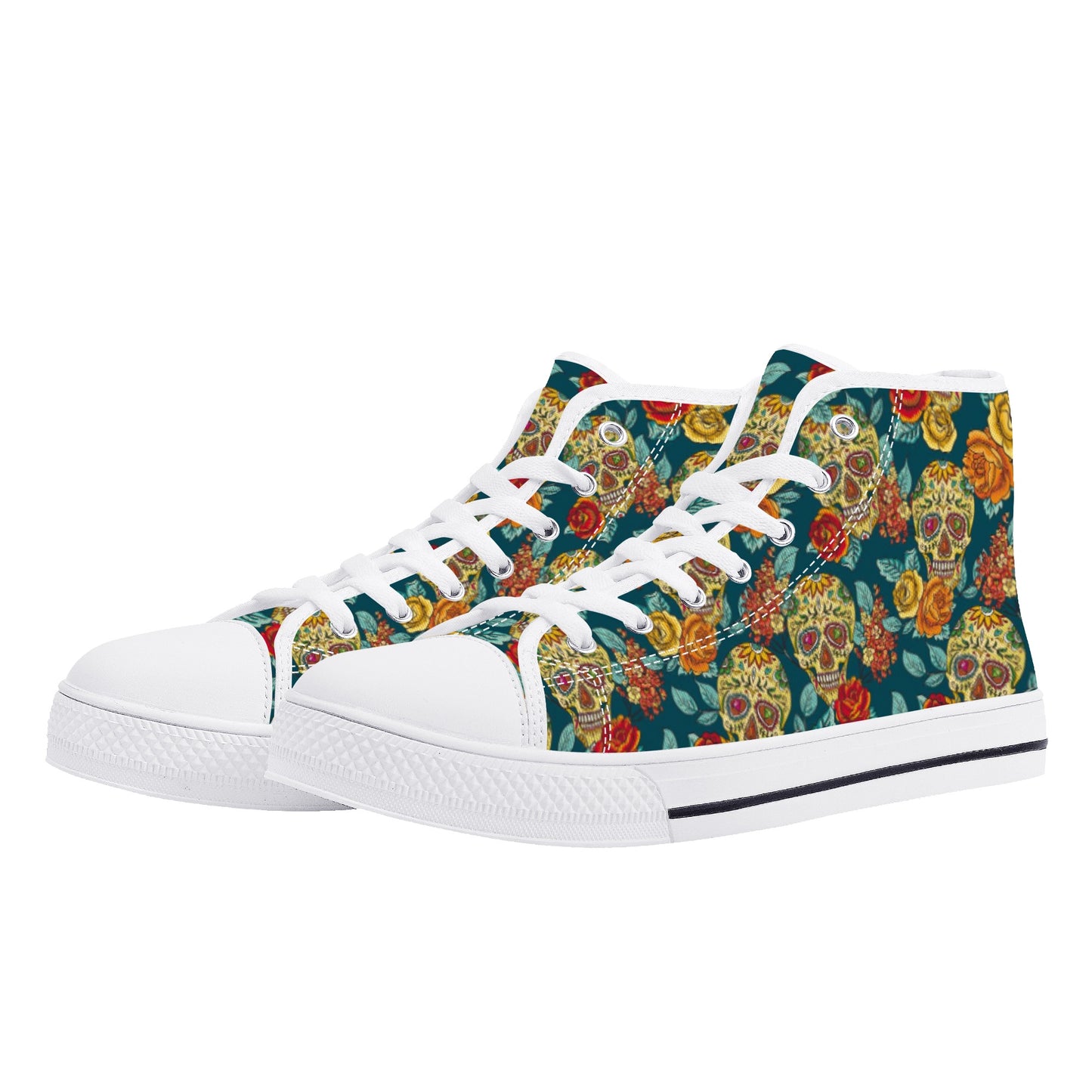 Mexican skull Calaveras day of the dead Women's High Top Canvas Shoes With Customized Tongue