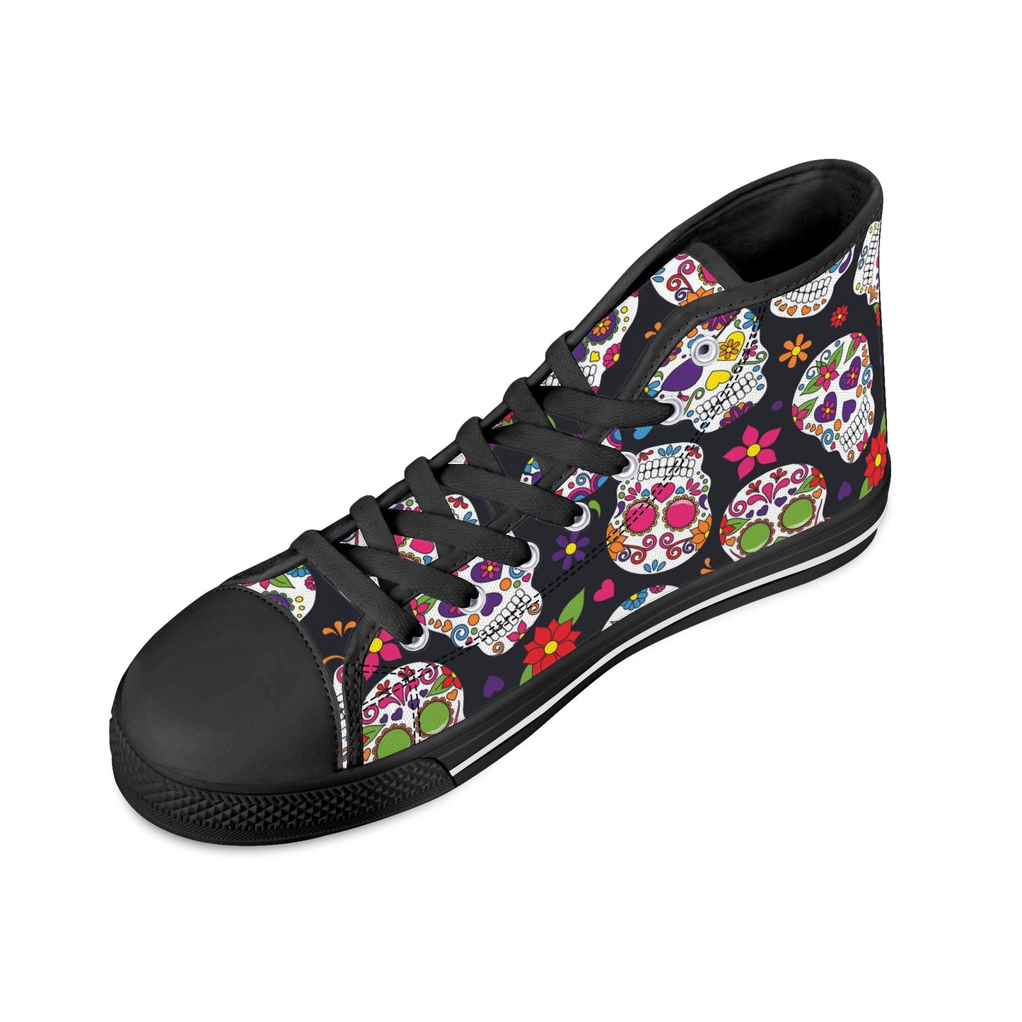 Dia de los muertos sugar skull Women's High Top Canvas Shoes With Customized Tongue