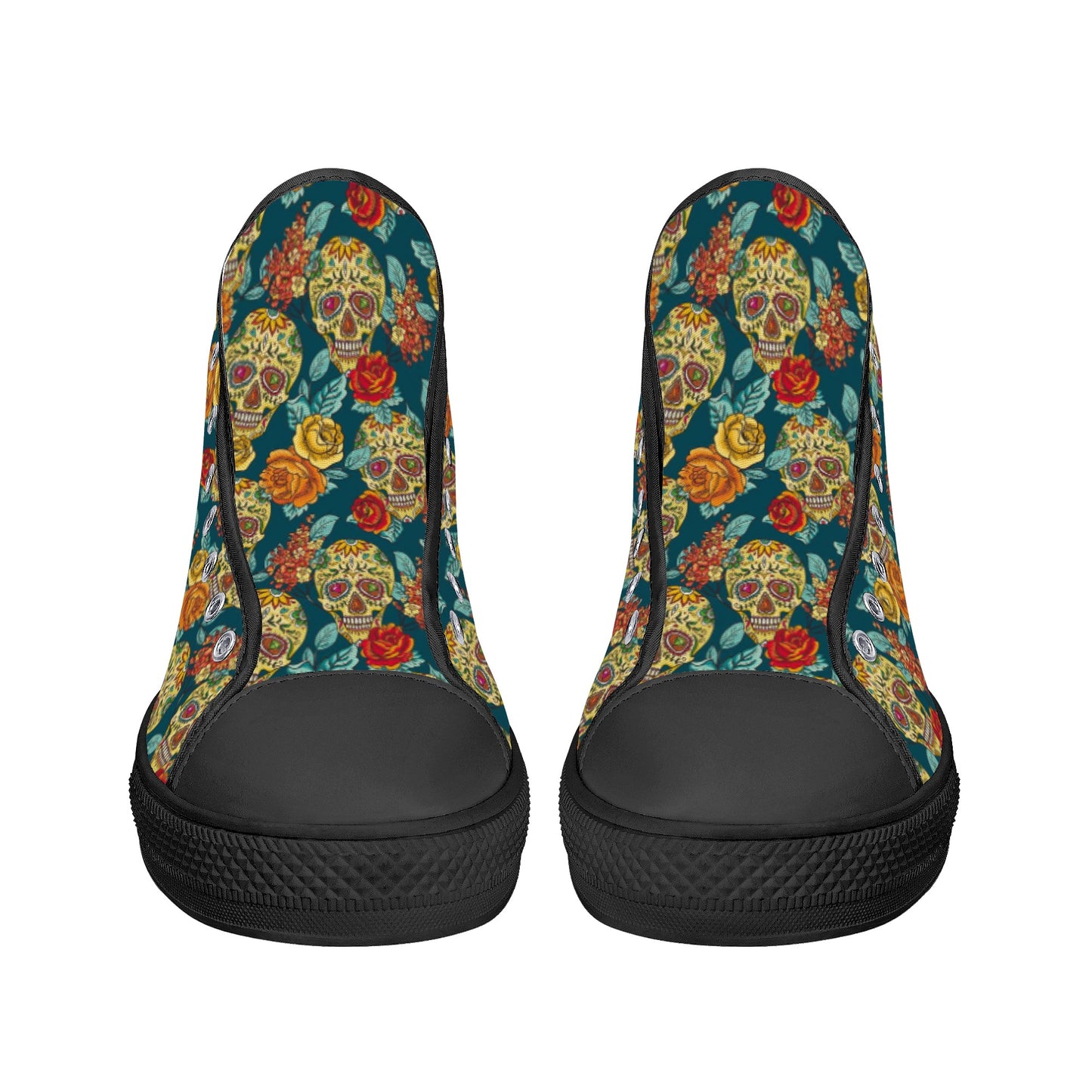 Mexican skull Calaveras day of the dead Women's High Top Canvas Shoes With Customized Tongue