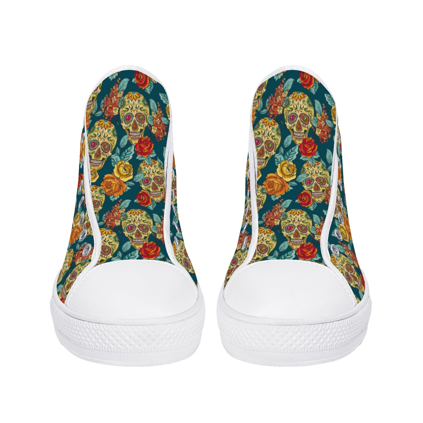 Mexican skull Calaveras day of the dead Women's High Top Canvas Shoes With Customized Tongue