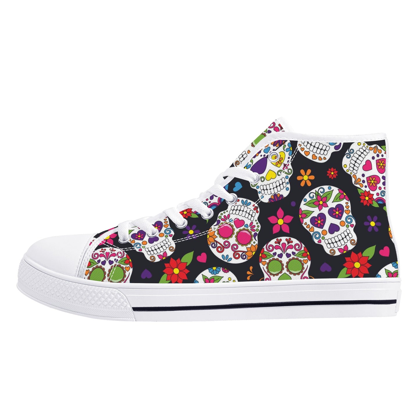 Dia de los muertos sugar skull Women's High Top Canvas Shoes With Customized Tongue