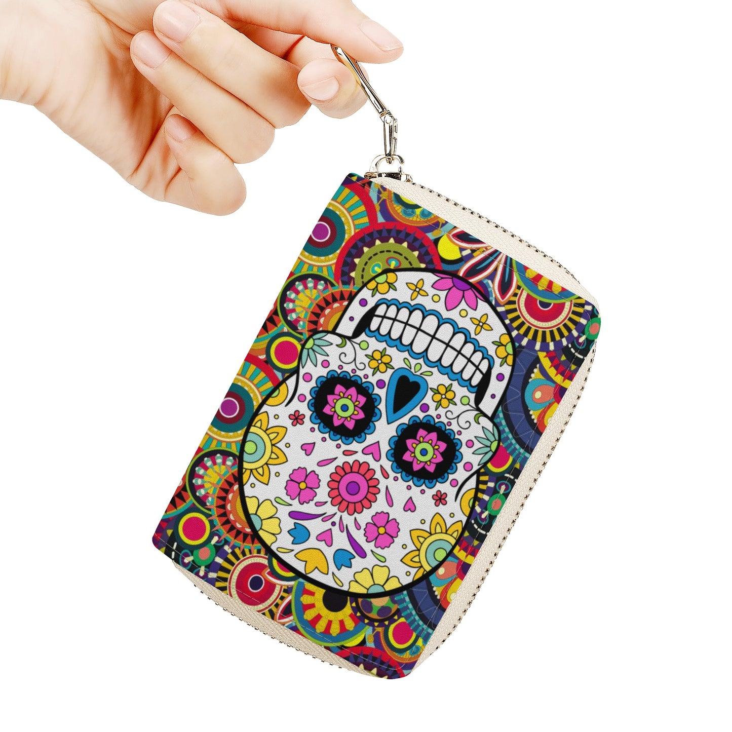 Beautiful sugar skull pattern Zipper Card Holder