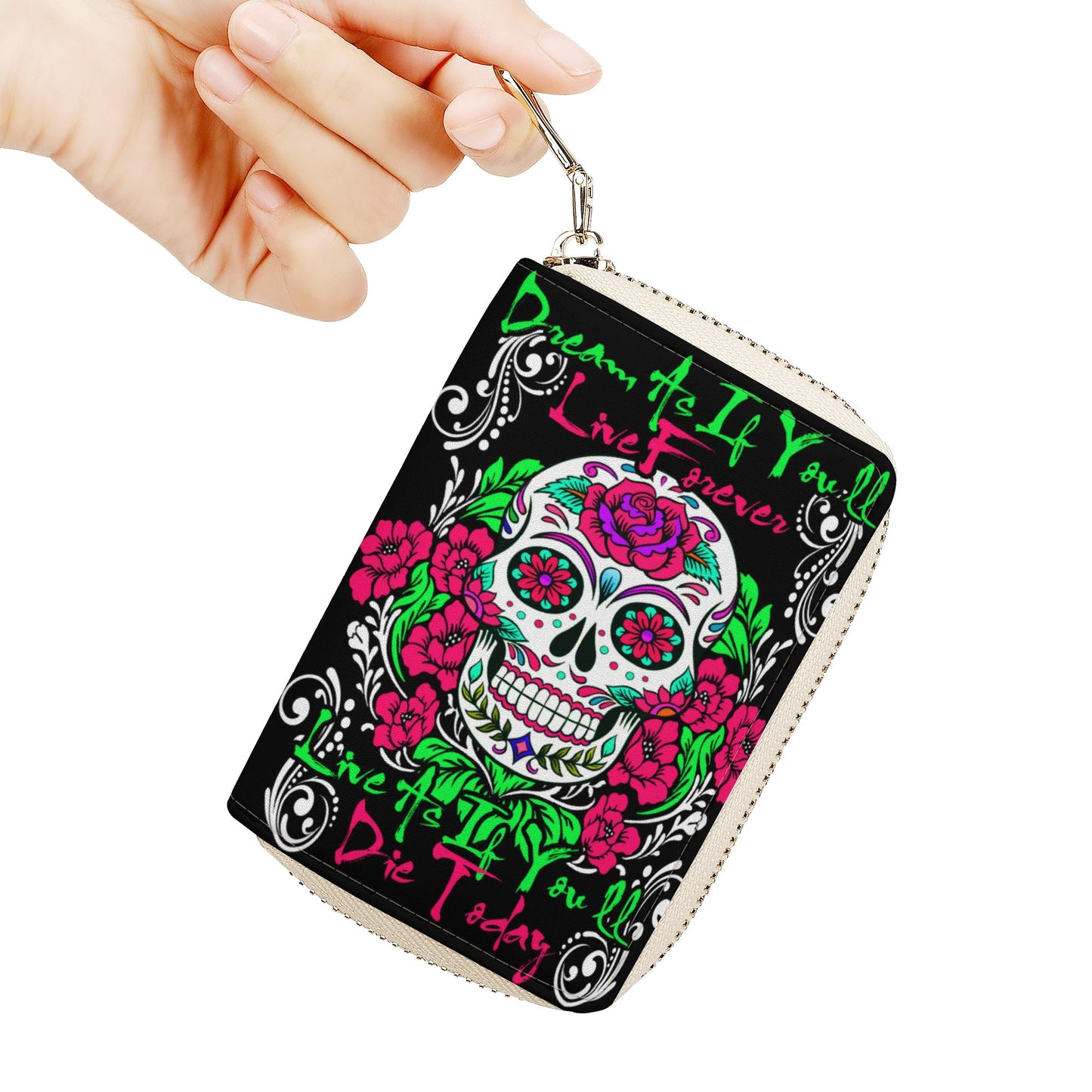 Dream as if you live forever sugar skull Zipper Card Holder