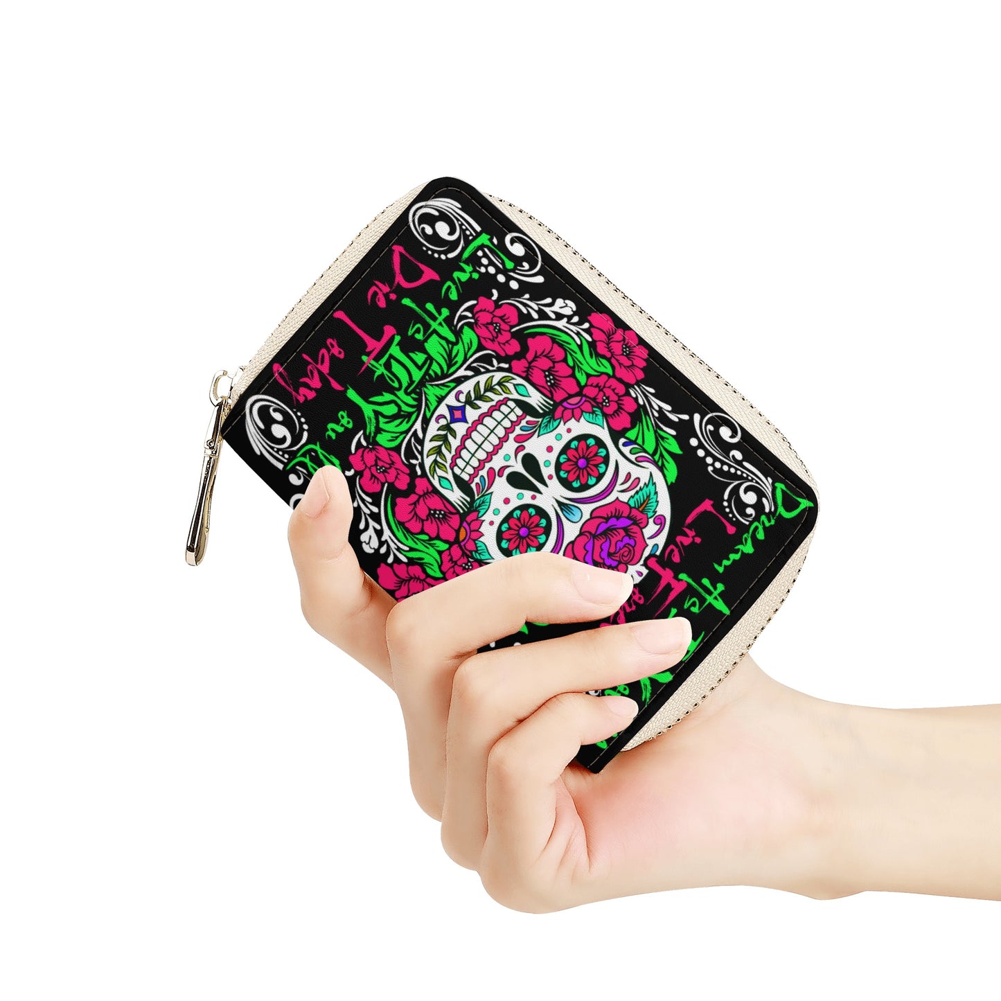 Dream as if you live forever sugar skull Zipper Card Holder