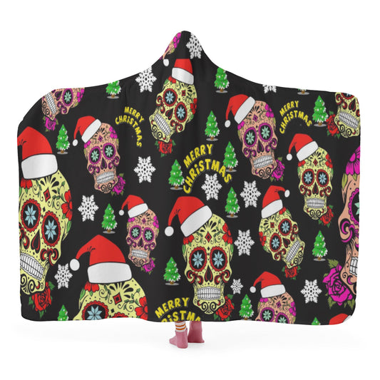 Merry Christmas sugar skull Hooded Blanket