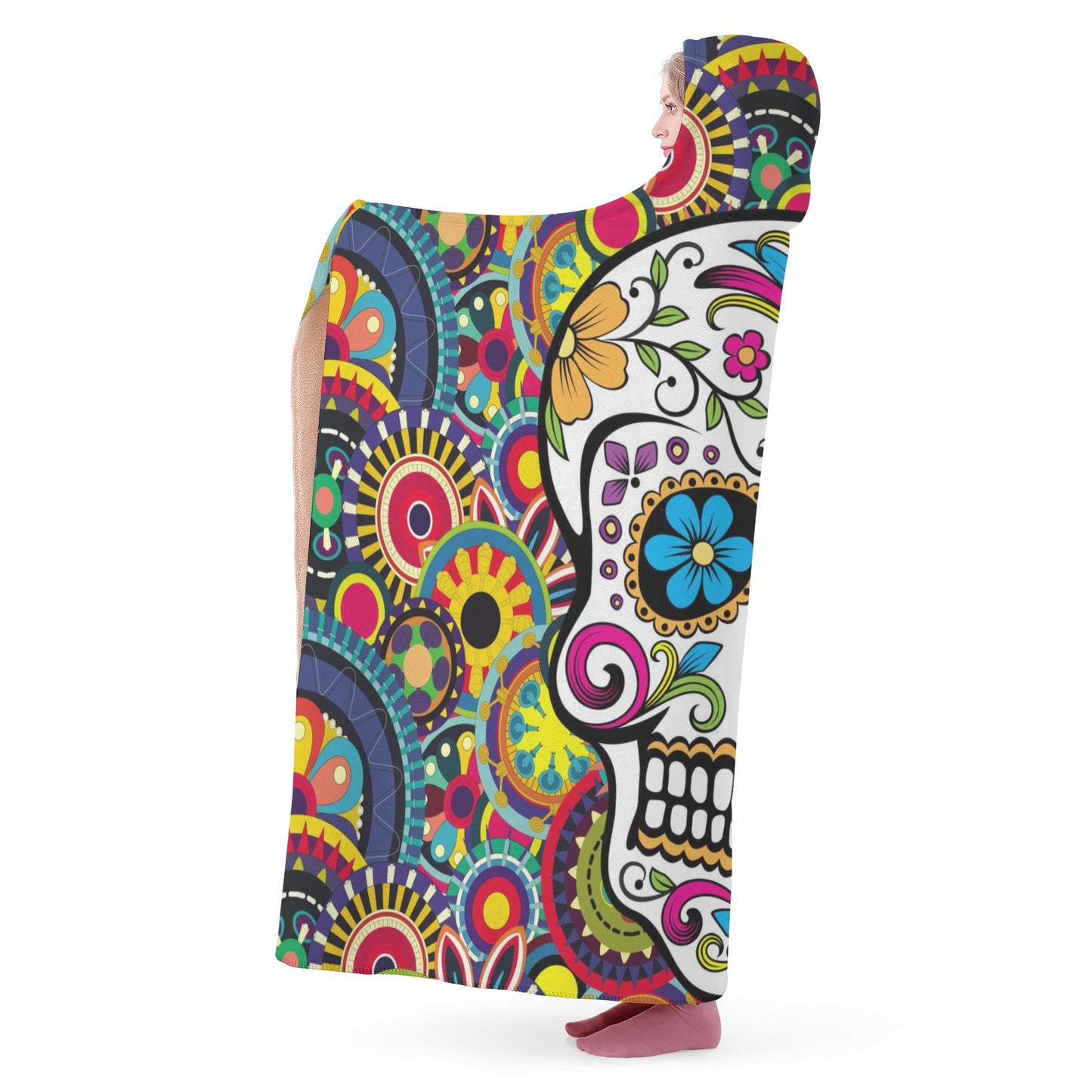 Floral day of the dead Hooded Blanket