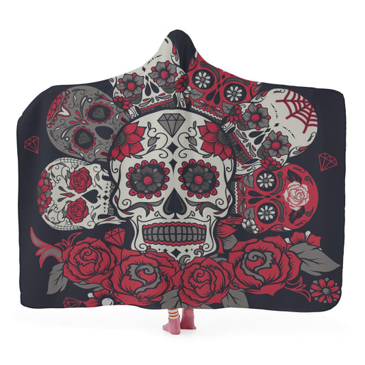 Floral sugar skull pattern Hooded Blanket