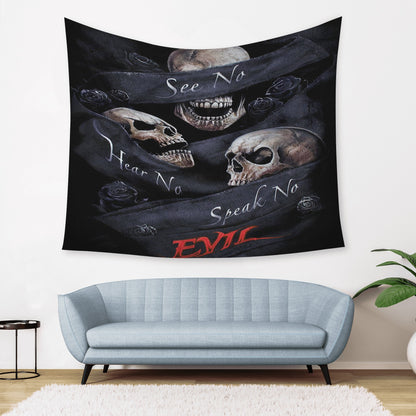 No see no hear no speak evils skull Wall Tapestry