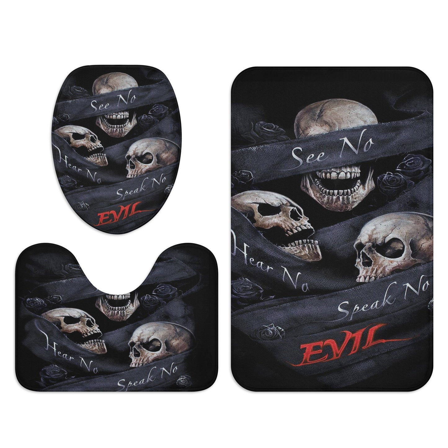 No see no hear no speak evils skull Bath Room Toilet Set