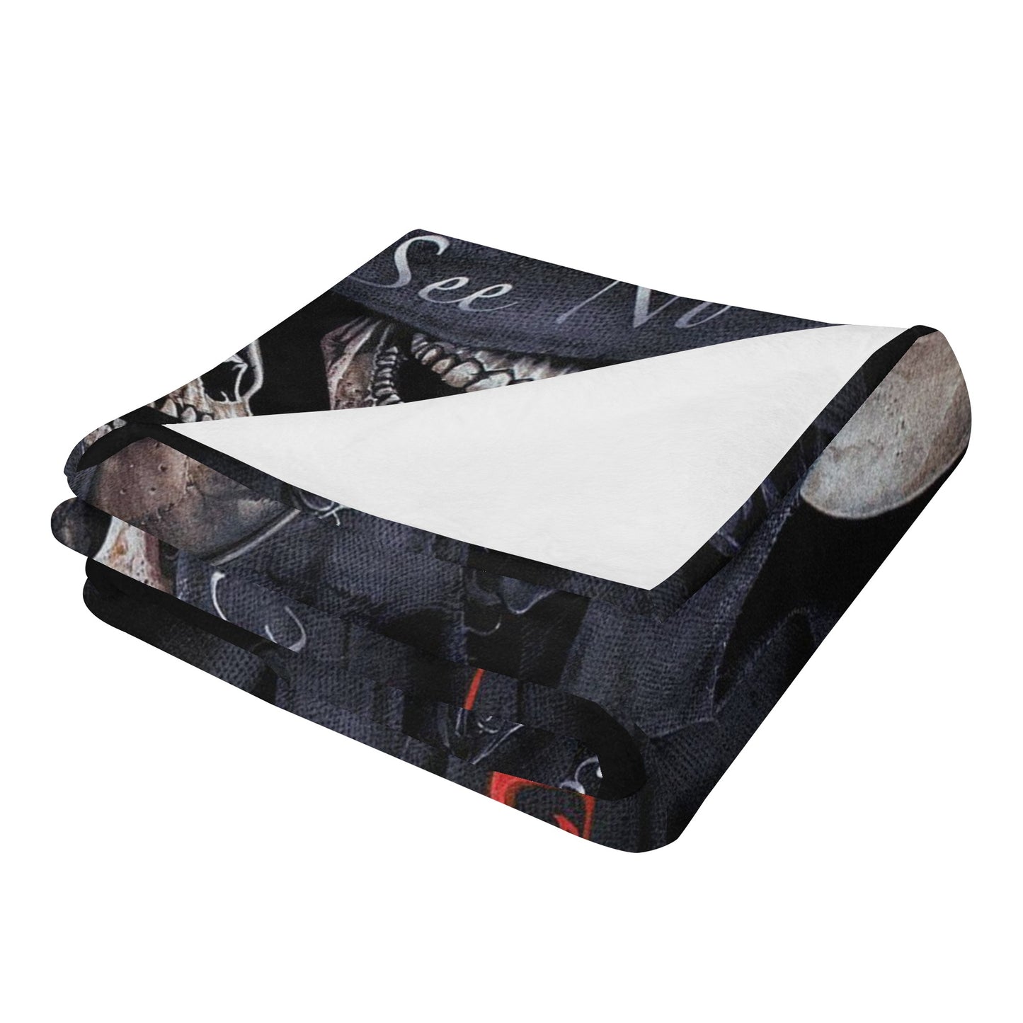 No see no hear no speak evils skull Long Vertical Flannel Breathable Blanket 4 Sizes