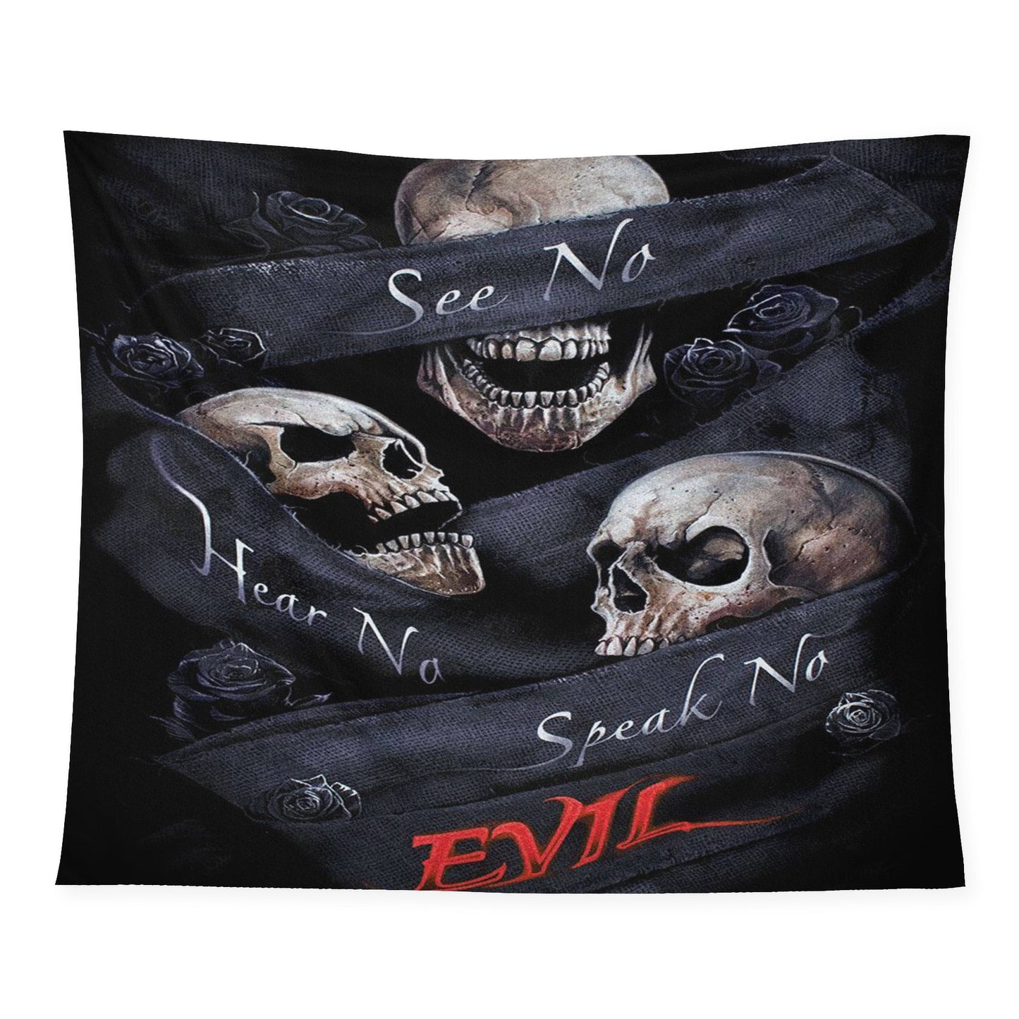 No see no hear no speak evils skull Wall Tapestry