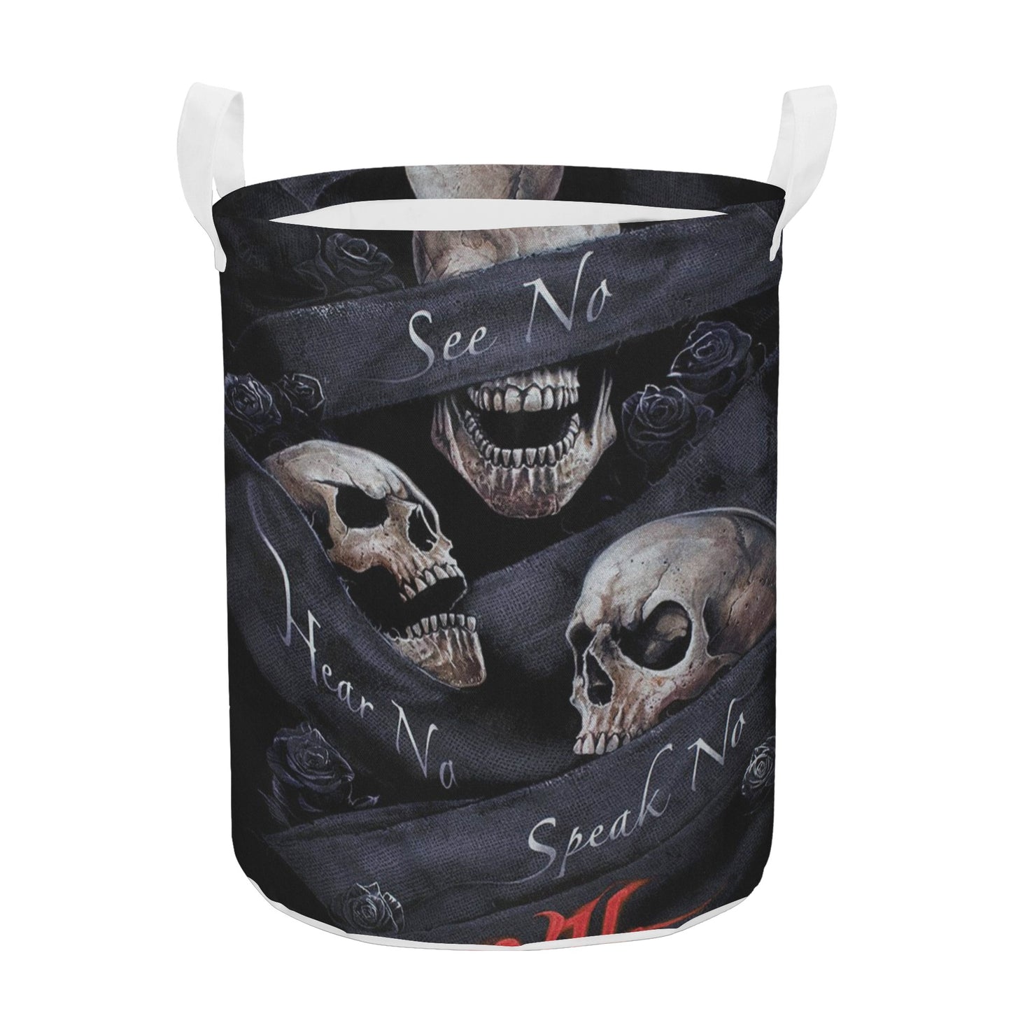 No see no hear no speak evils skull Round Laundry Basket