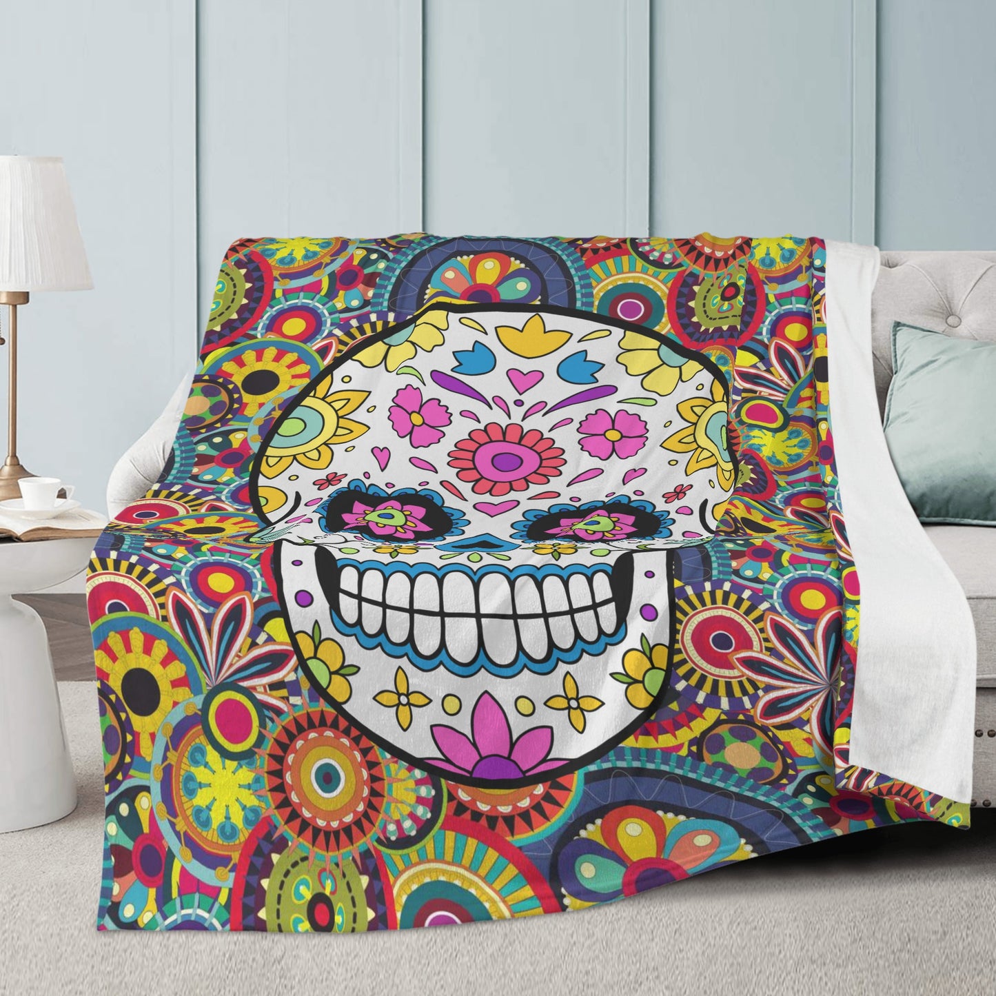 Sugar skull pattern day of the dead Blanket Fleece