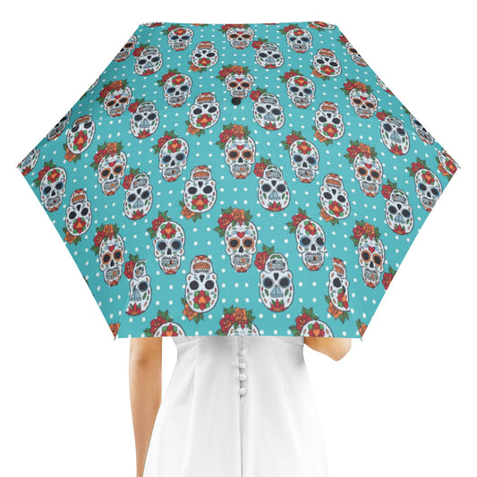 Floral sugar skull day of the dead Halloween Fully Auto Open & Close Umbrella Printing Outside