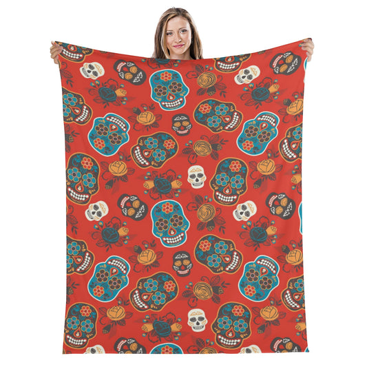 Mexican skull gothic Long Vertical Flannel Breathable Blanket 4 Sizes