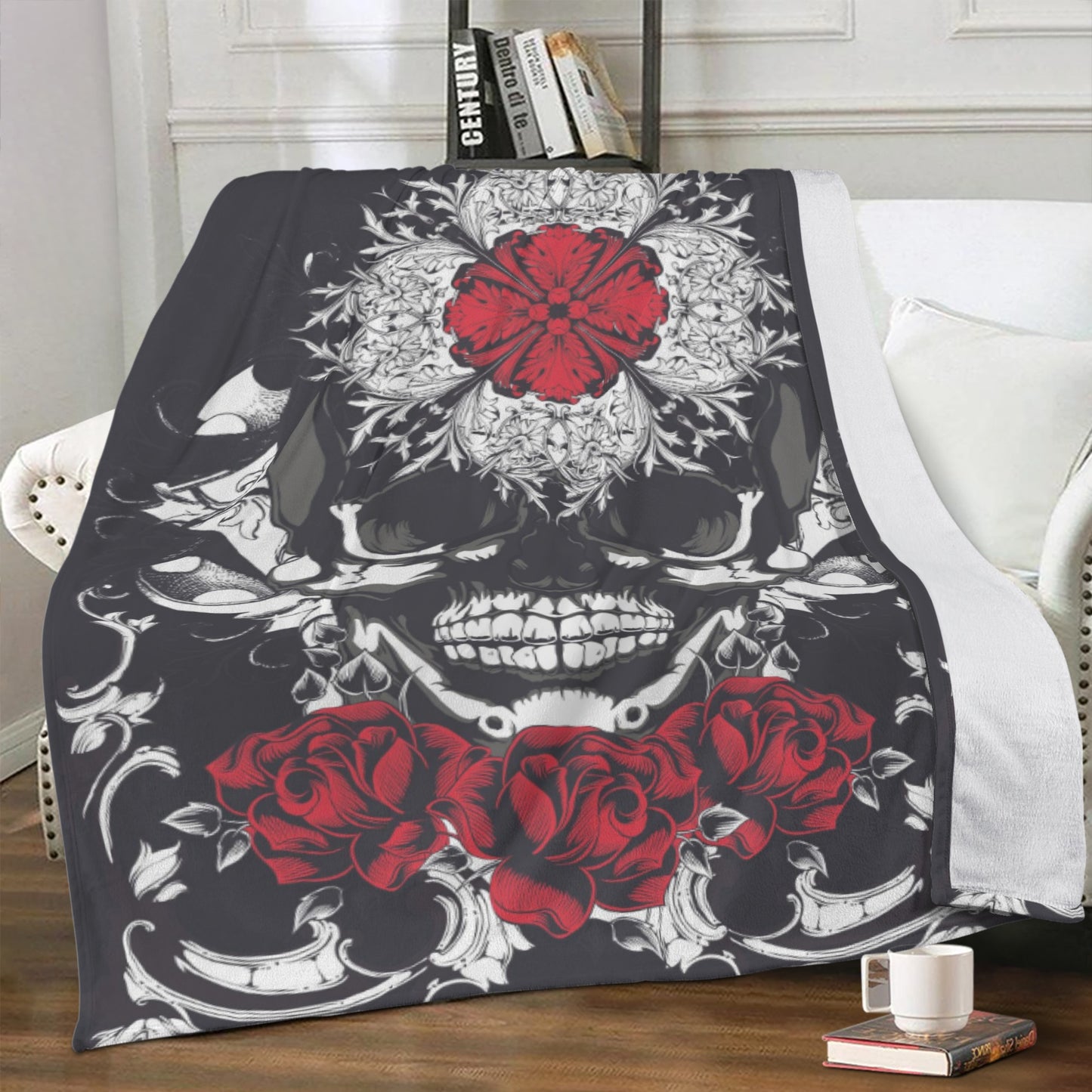Rose floral skull Blanket Fleece