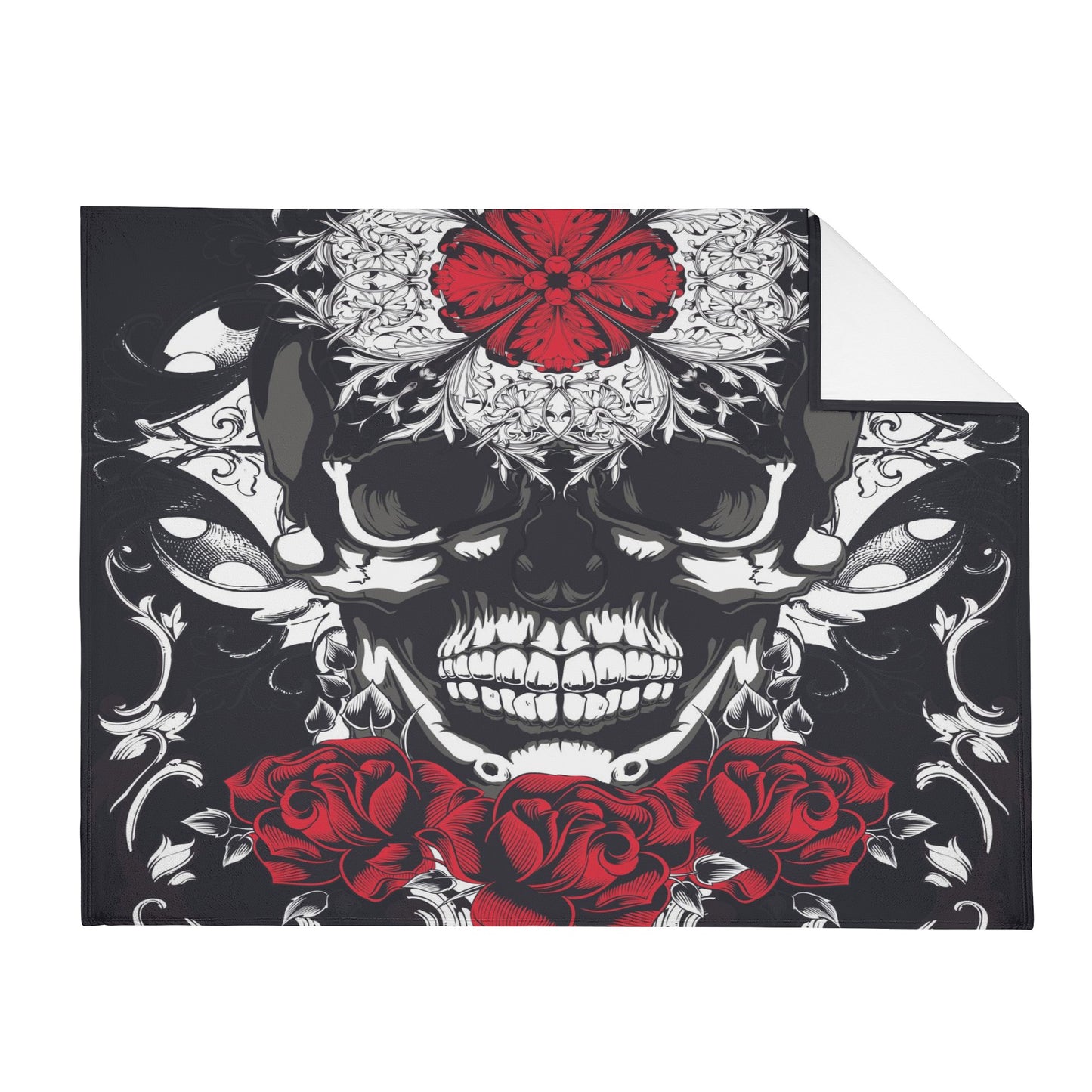 Gothic floral skull Horizontal Flannel Breathable Blanket 4 Sizes