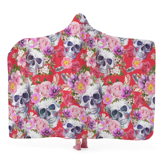 Rose floral skull skeleton halloween Hooded Blanket