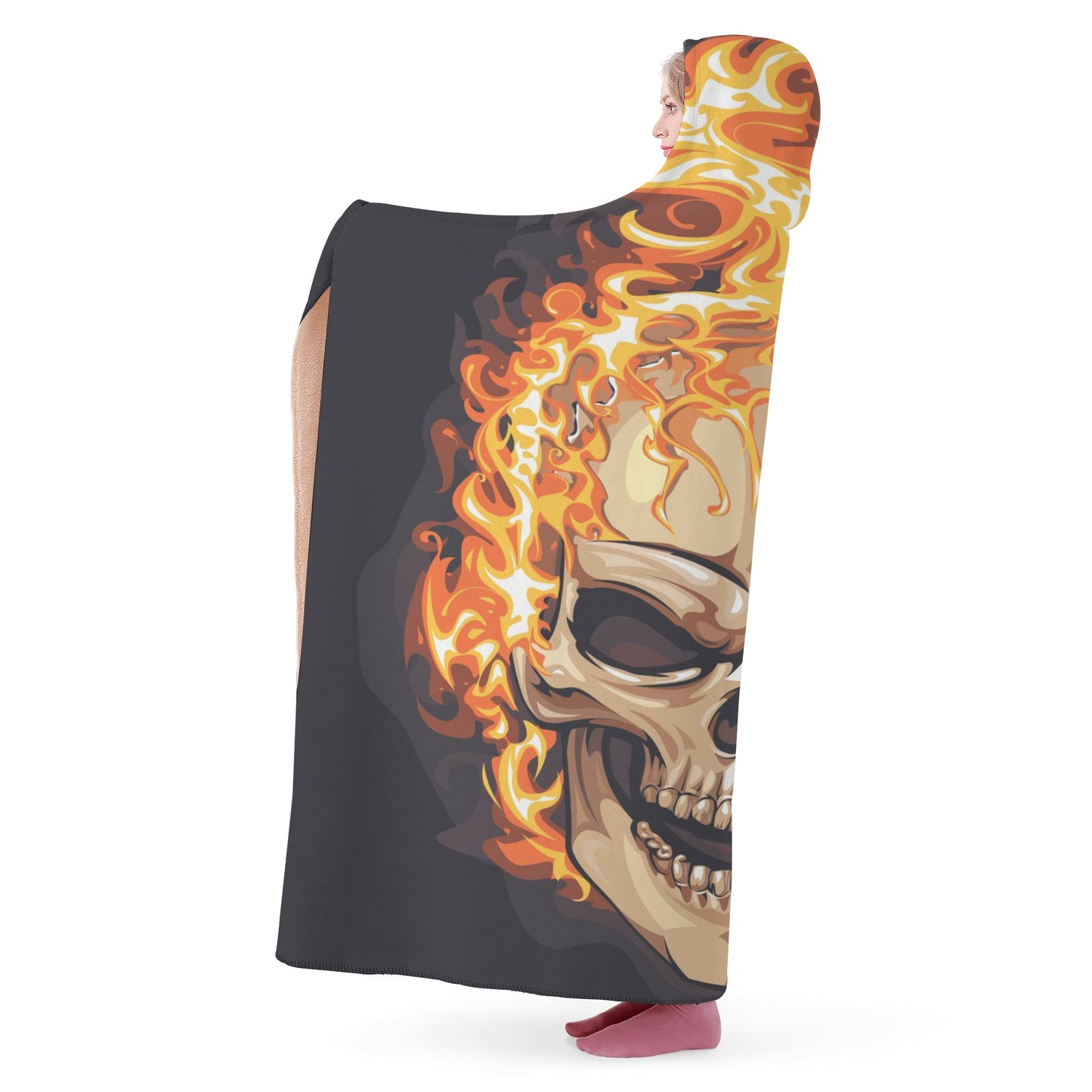 Flaming fire skull Halloween Hooded Blanket