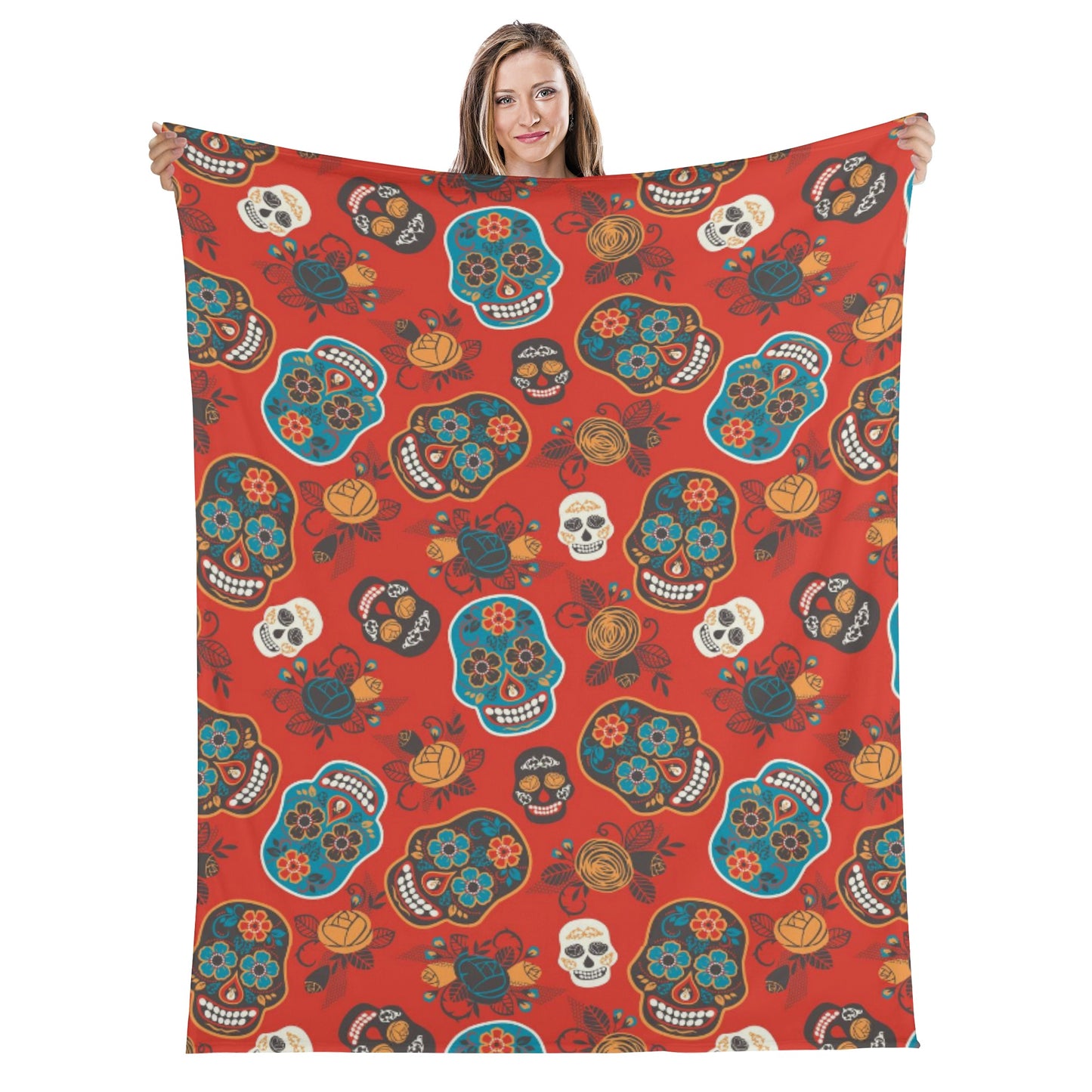 Dia de los muertos skull Long Vertical Flannel Breathable Blanket 4 Sizes