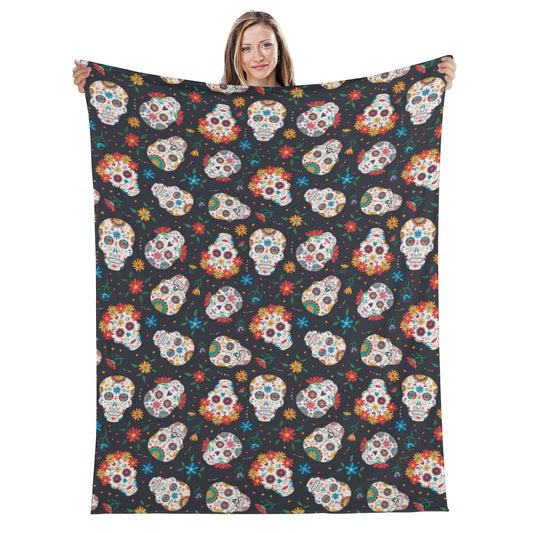 Day of the dead pattenr Long Vertical Flannel Breathable Blanket 4 Sizes