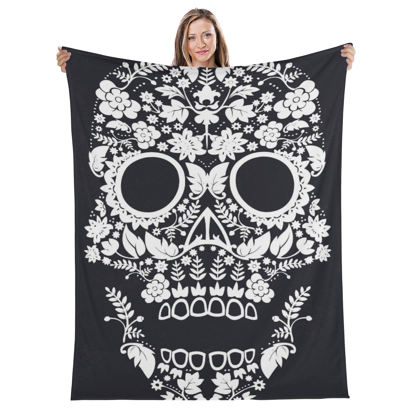Floral sugar skull candy skulls Long Vertical Flannel Breathable Blanket 4 Sizes