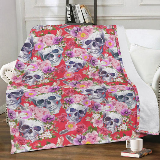 Floral rose sugar skull pattern Blanket Fleece