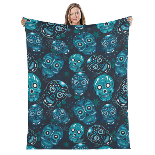 Dia de los muertos sugar skull Long Vertical Flannel Breathable Blanket 4 Sizes