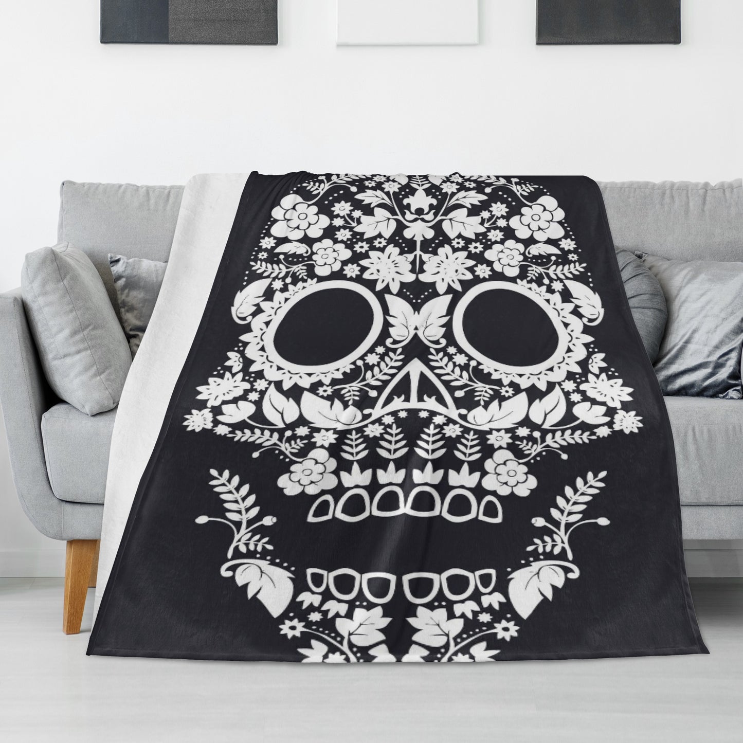 Floral sugar skull candy skulls Long Vertical Flannel Breathable Blanket 4 Sizes