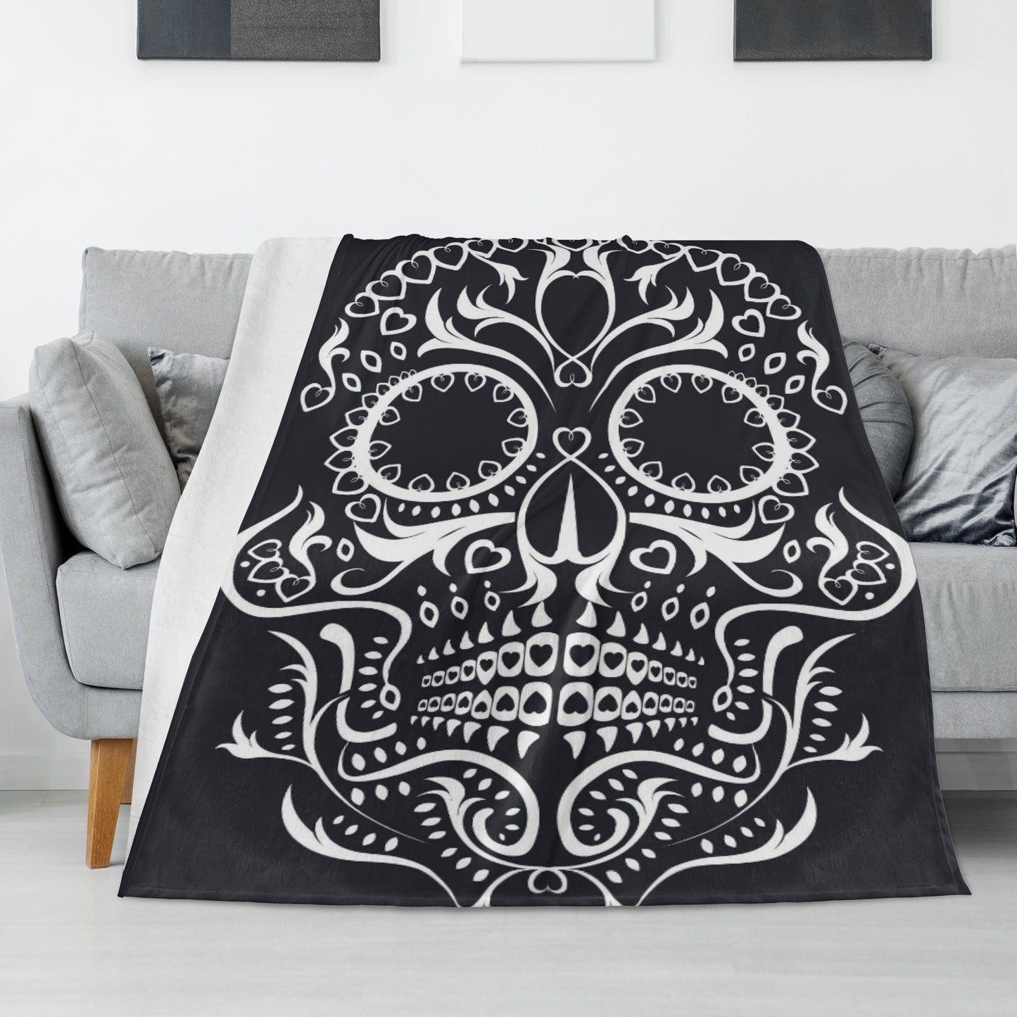 Sugar skull pattern Long Vertical Flannel Breathable Blanket 4 Sizes