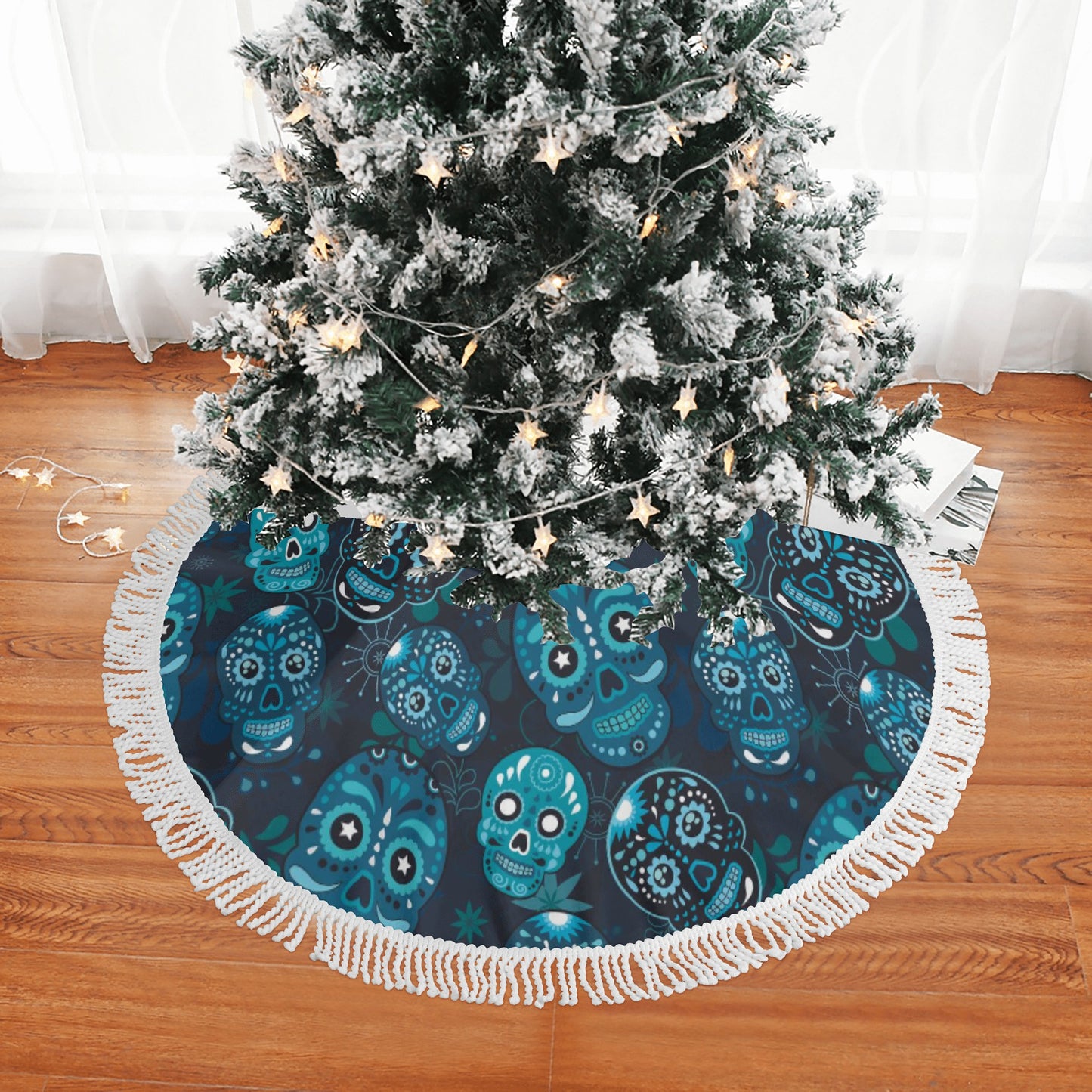 Mexican skull Calaveras Fringed Christmas Tree Skirts