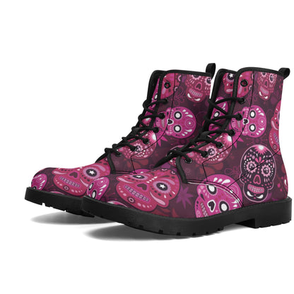 Sugar skull day of the dead pattern Women's Leather Boots