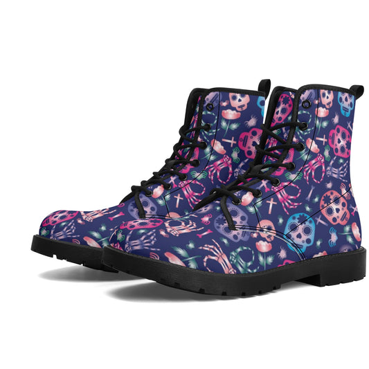 Sugar skull day of the dead pattern Women's Leather Boots