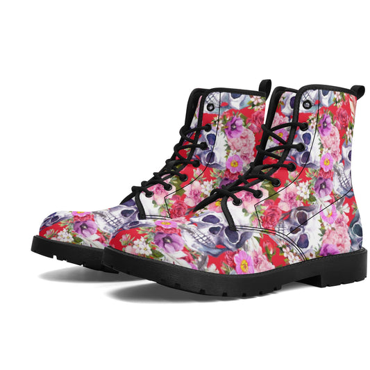 Sugar skull day of the dead pattern Women's Leather Boots