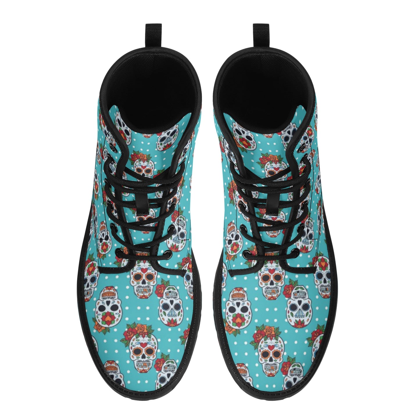 Sugar skull day of the dead pattern Women's Leather Boots