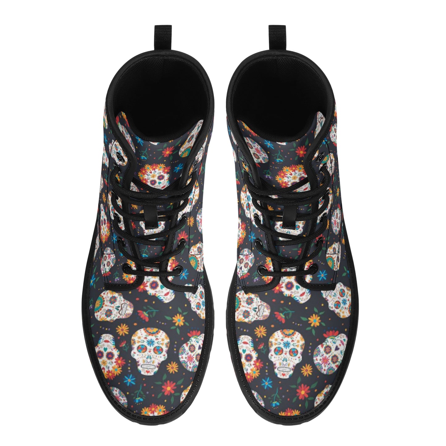 Sugar skull day of the dead pattern Women's Leather Boots